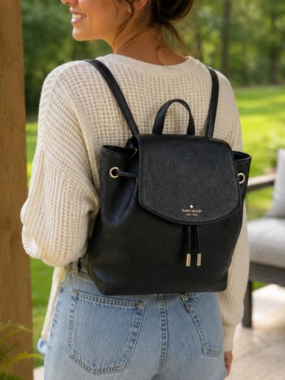 KATE SPADE Mulberry Street Small Black Pebbled Leather Breezy Backpack